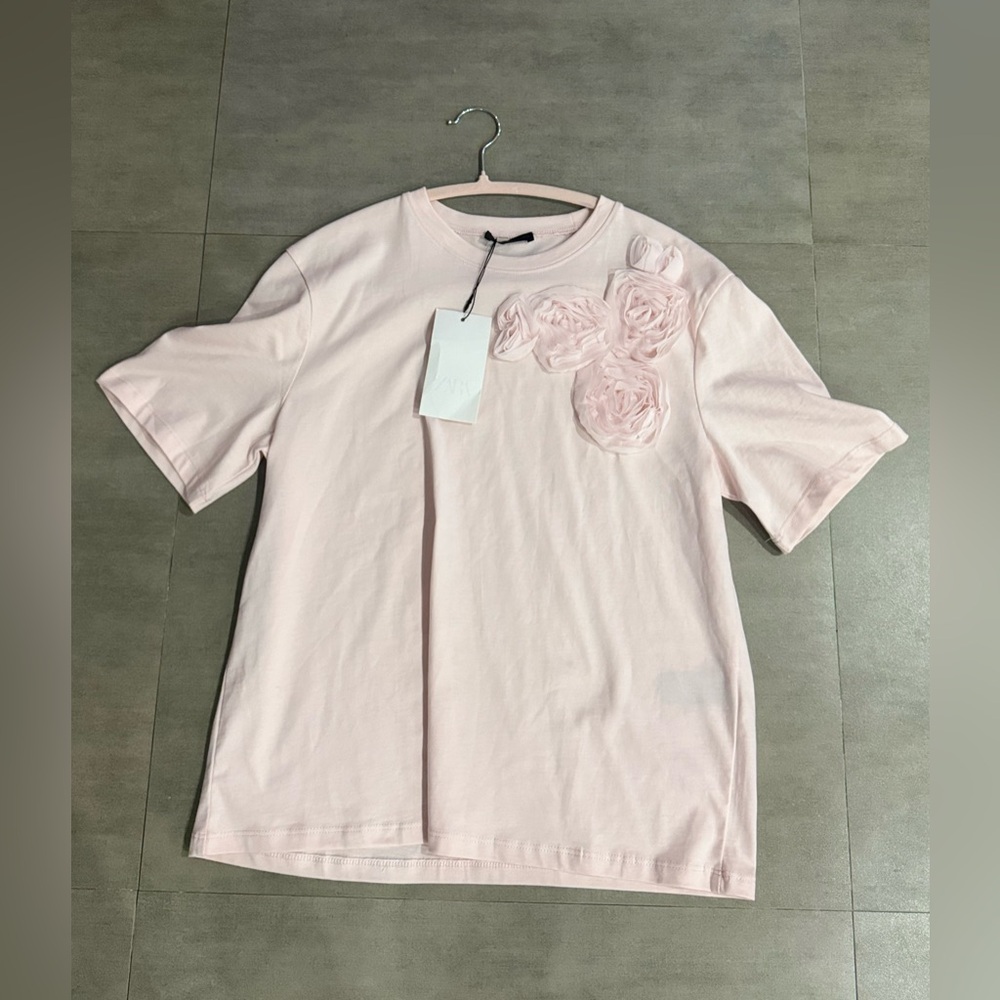 Zara Light Pink Top with Floral Detail